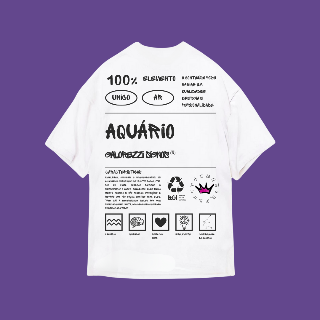 Camiseta Oversized Galorezzi Signos Aquário