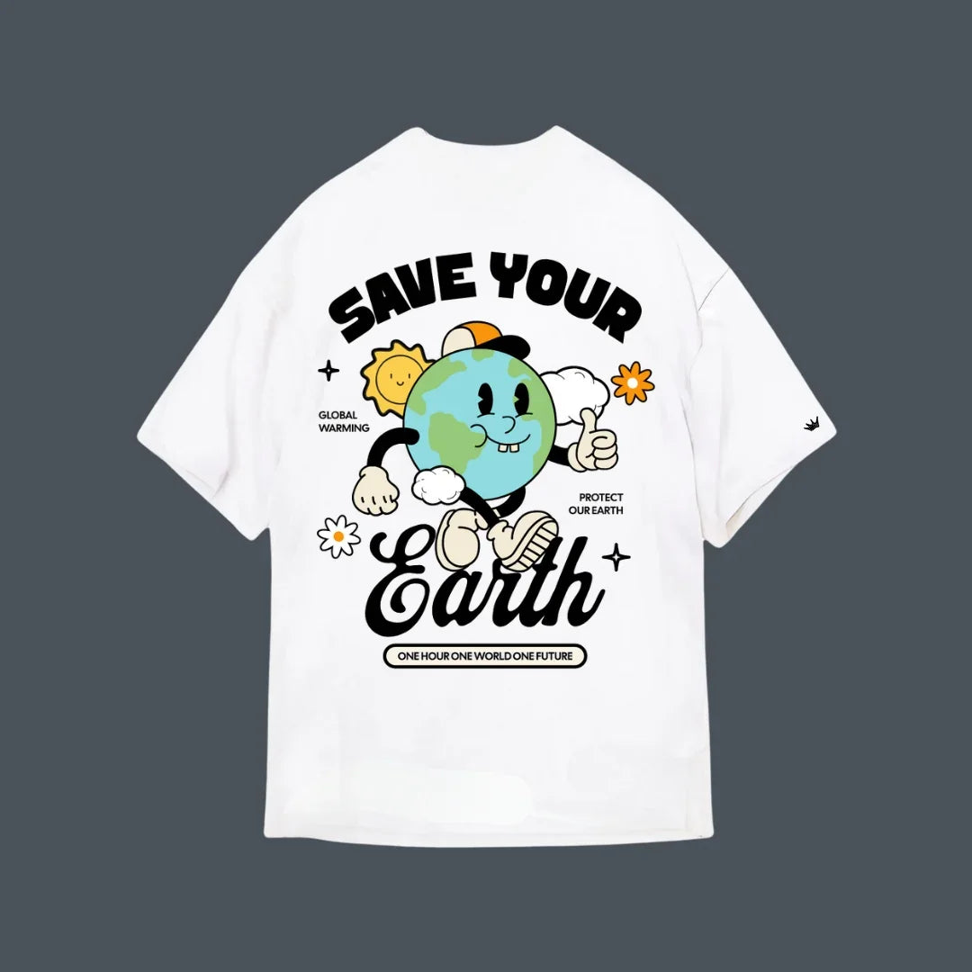 Camiseta Oversized Branca Save Earth